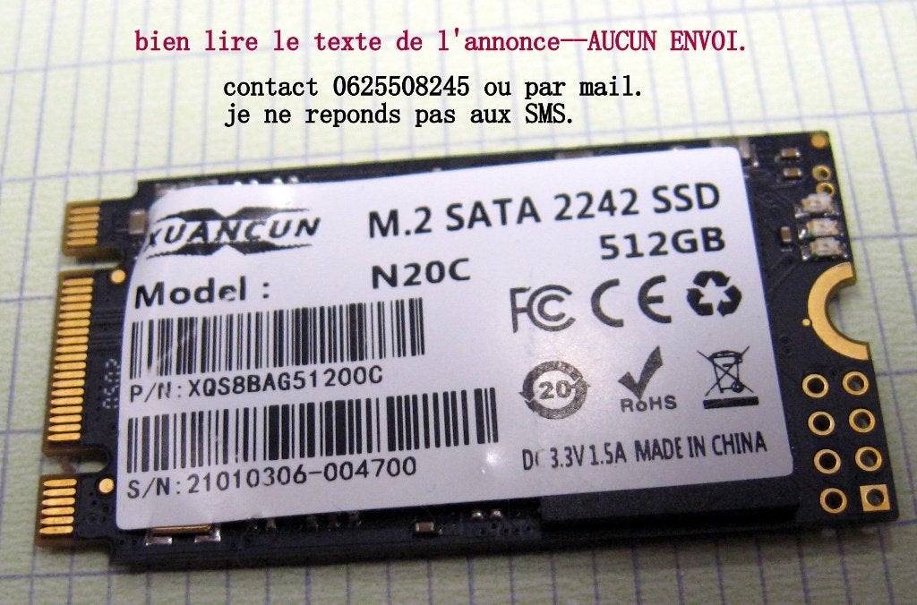 SSD M.2 sata 2242 512GO pc portable., Interne, Enlèvement, Utilisé, 512GO.