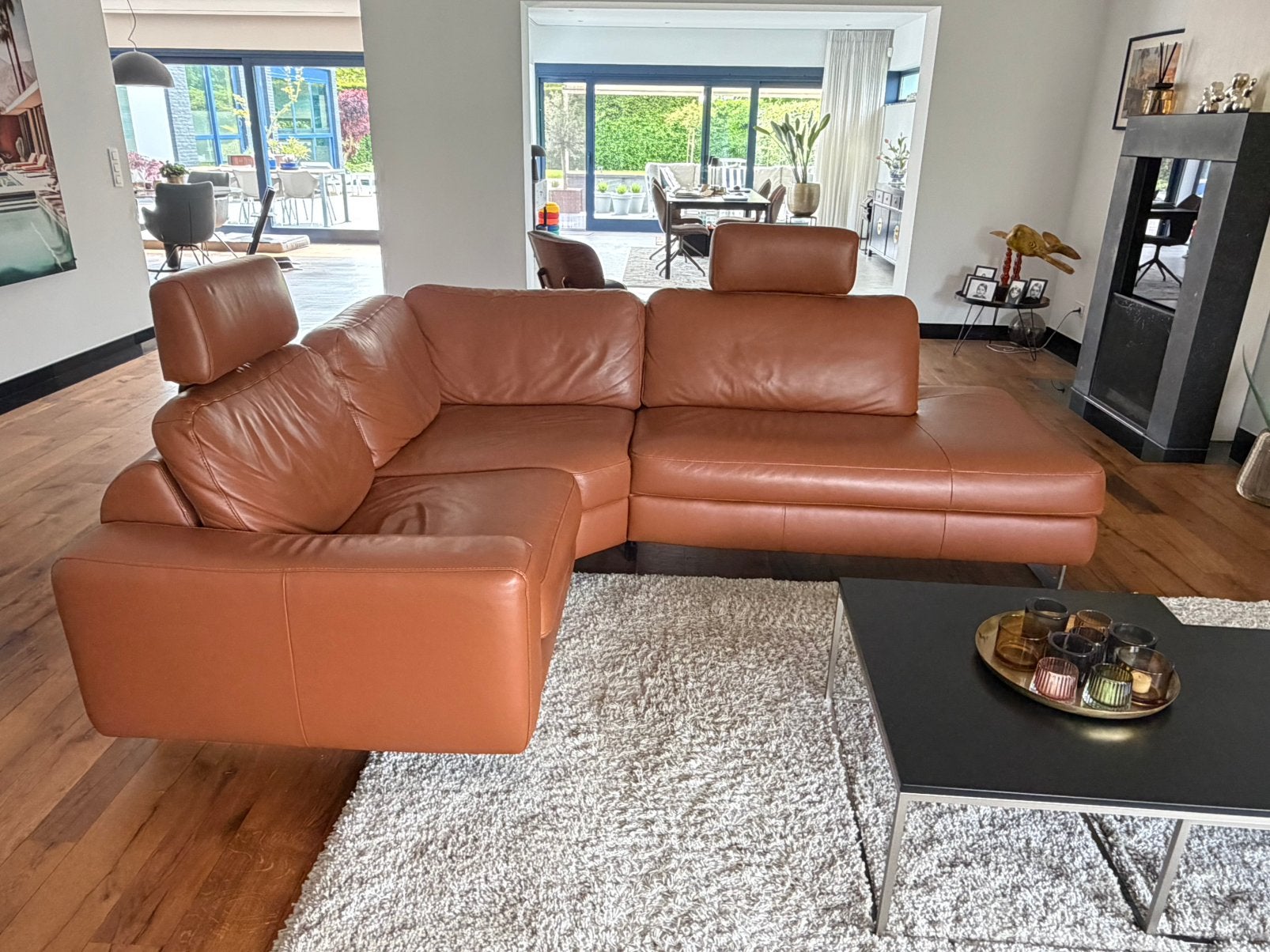 ROM 1961 cognac lederen hoekbank met relaxfunctie (2023), Ophalen, Zo goed als nieuw, Leer