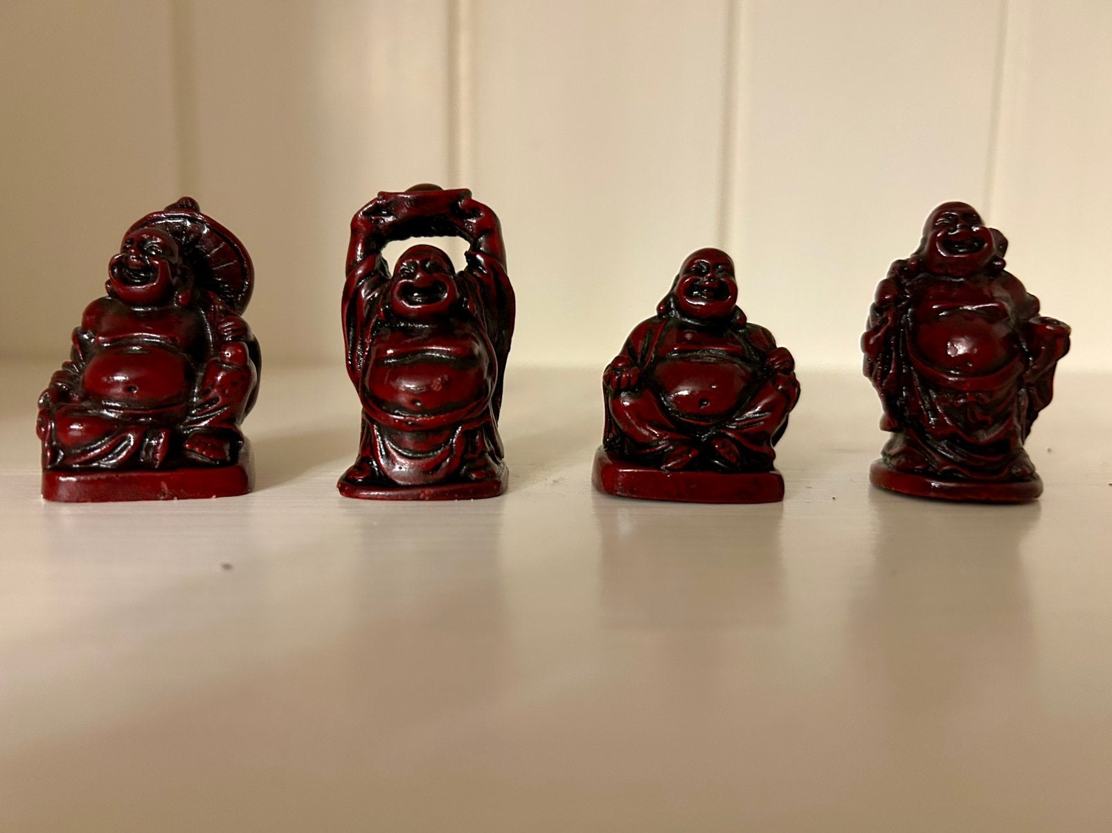 Set van 4 mini buddha’s, Ophalen of Verzenden, Zo goed als nieuw, Kunststof, Set