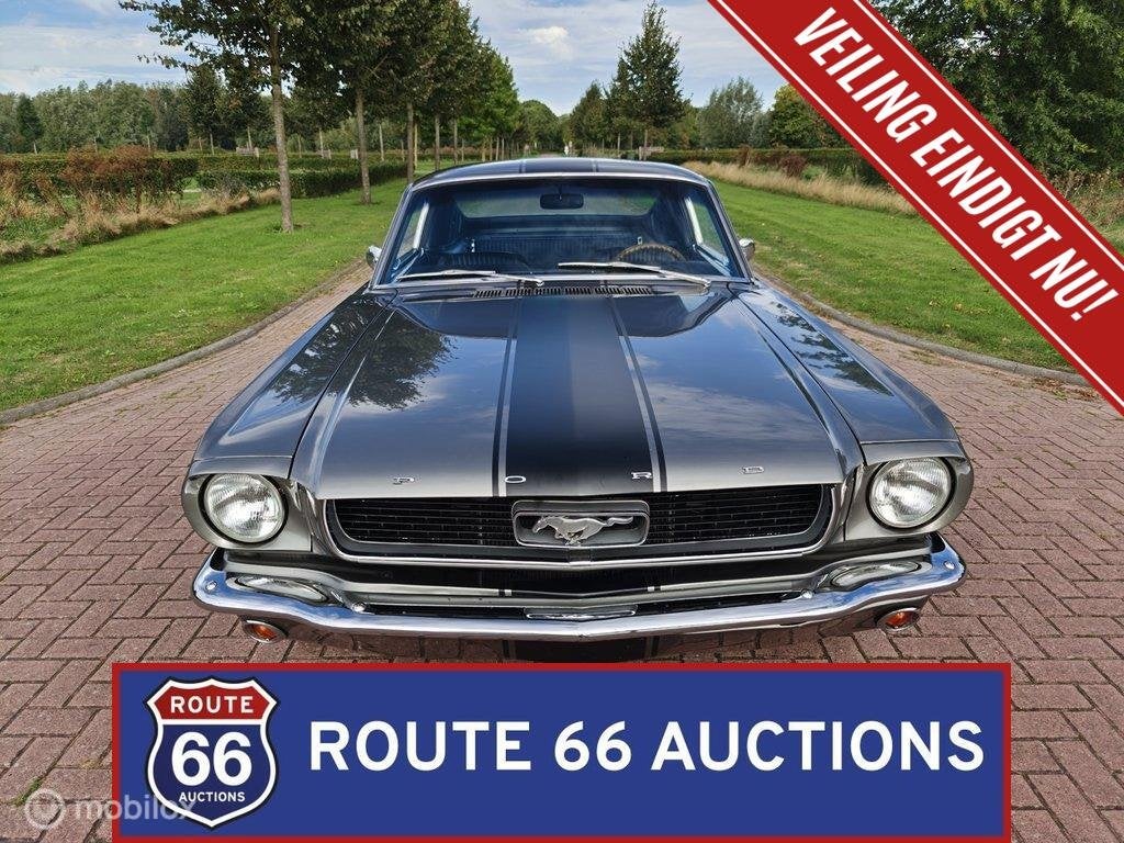 Ford Mustang Fastback C-Code | 1966 | Route 66 Auctions, Auto's, Zwart, Bedrijf, Handgeschakeld, Overige carrosserie