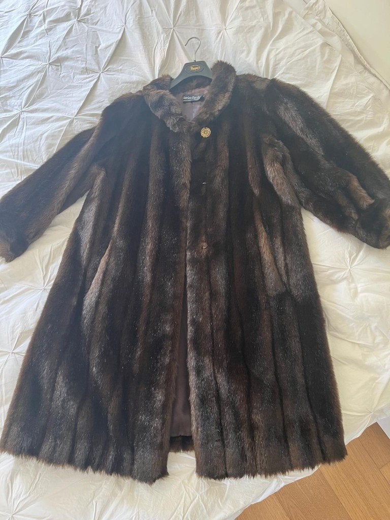 Manteau vintage Lucien Daville — fausse fourrure marron, Kleding | Dames, Jassen | Winter, Ophalen of Verzenden, Zo goed als nieuw
