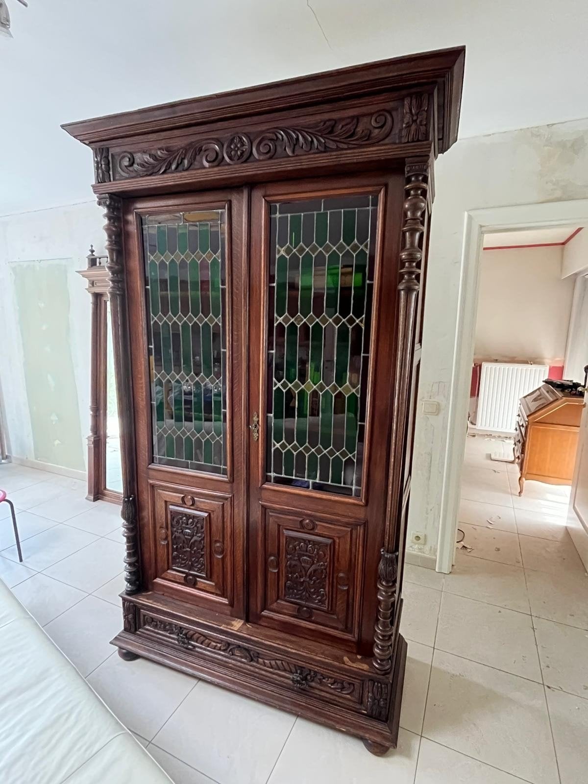 authentieke kast met glas in lood, Antiquités & Art, Enlèvement