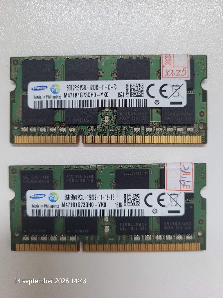 2 x 8GB SO-DIMM DDR3 Laptop Ram Samsung, Computers en Software, Gebruikt, DDR3, Ophalen of Verzenden, Laptop