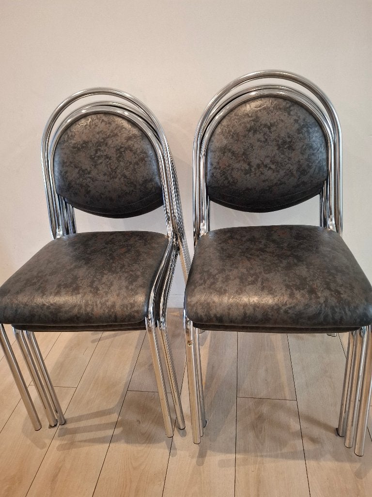 Set van 6 vintage chromen stoelen - retro design, Huis en Inrichting, Ophalen, Gebruikt, Zwart, Metaal