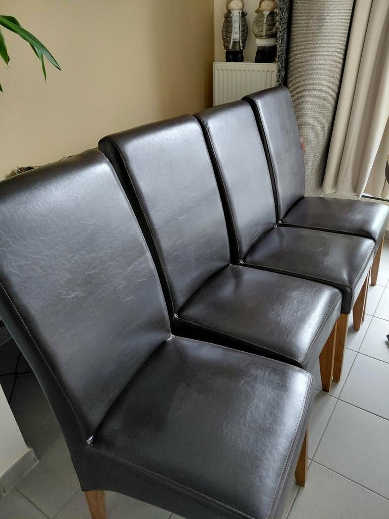 4 lederen stoelen, Huis en Inrichting, Stoelen, Ophalen, Bruin, Leer, Zo goed als nieuw