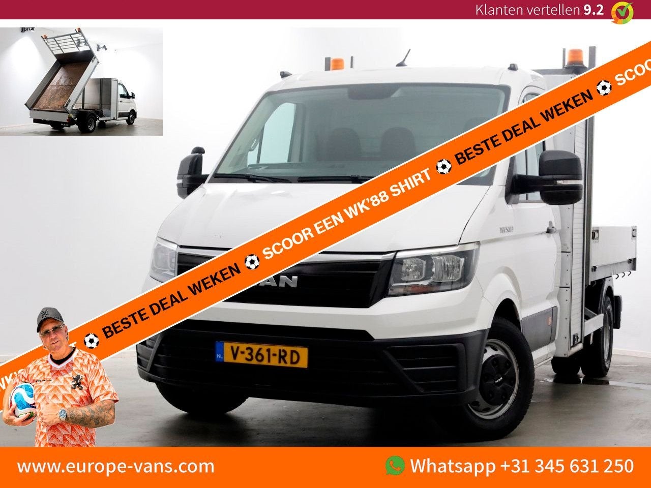 MAN TGE 5.180 2.0 177pk E6 L2H1 Kipper Dubbel Lucht Trekhaak, Wit, Bedrijf, Electronic Stability Program (ESP), Onderhoudsboekje