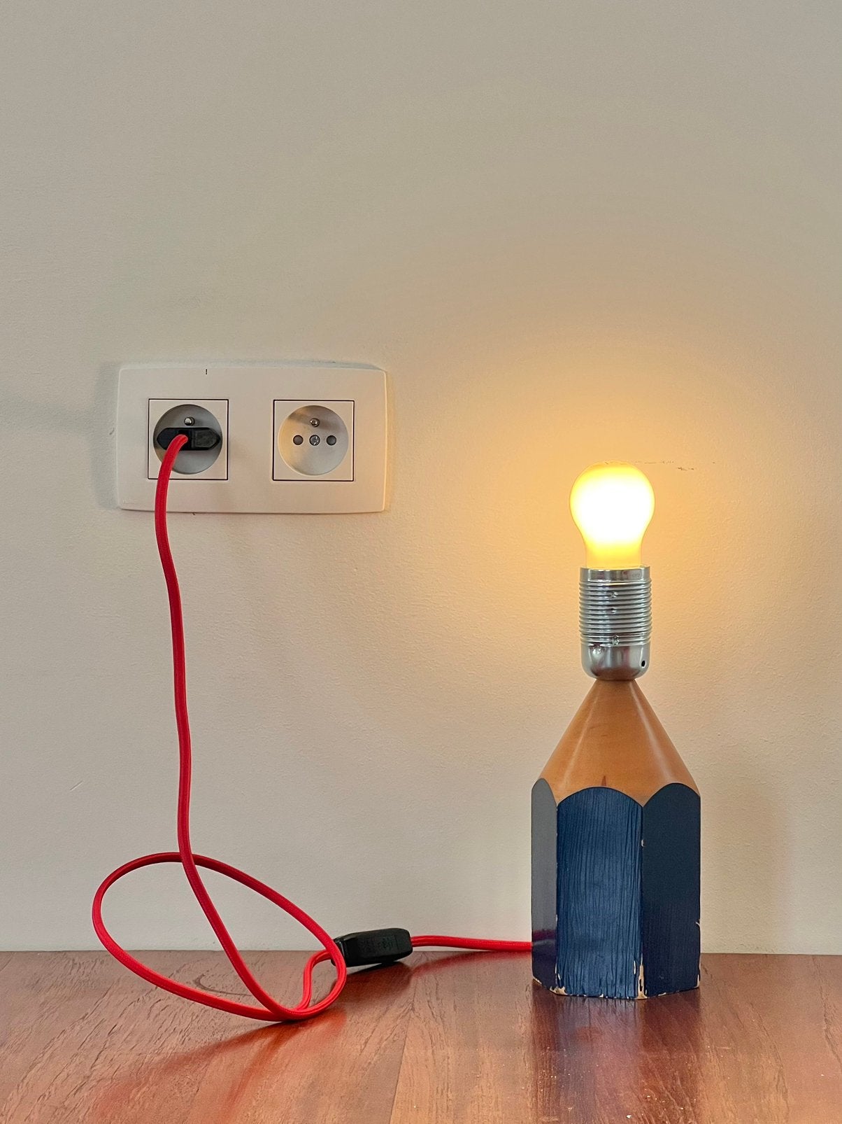 Vintage pencil table lamp - Pierre Sala style, Blauw, Gebruikt, Vintage, 30 cm