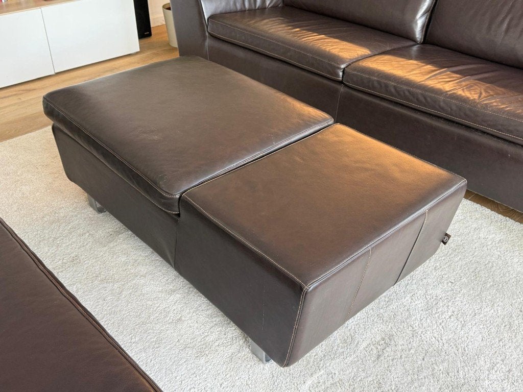 Lederen poef Henders & Hazel – modern design – topstaat, 125 cm ou plus, Comme neuf, Enlèvement, Rectangulaire