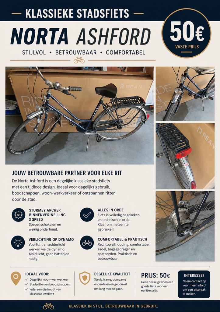 Norta Ashford klassieke stadsfiets – €50, Fietsen en Brommers, Ophalen