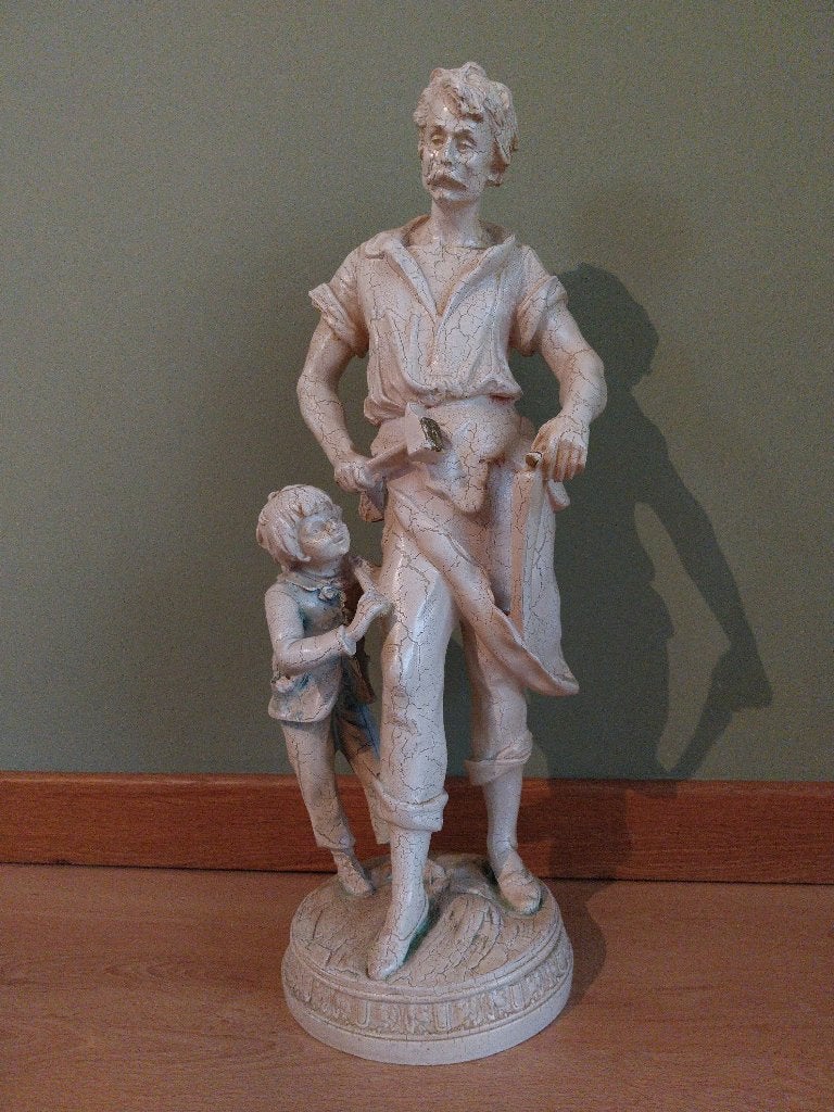 TE KOOP : Beeld "Smid met kind" in hars, 50cm, Ophalen