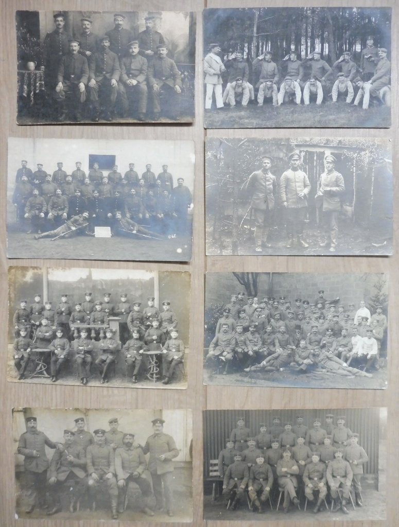 WO1 verzameling van 8 Duitse Fotokaarten. Groepsfoto's 14-18, Envoi, Armée de terre, Autres types