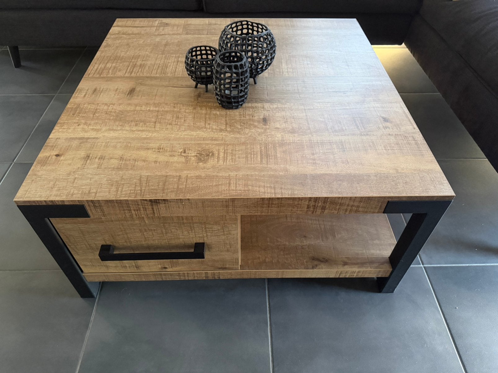 Salontafel hout/metaal, Huis en Inrichting, 50 tot 100 cm, Vierkant, 50 tot 100 cm, Zo goed als nieuw