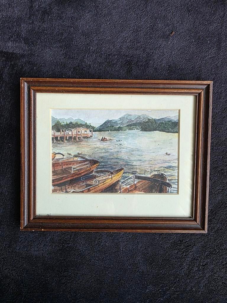 Aquarel. Aangemeerde boten., Antiek en Kunst, Ophalen