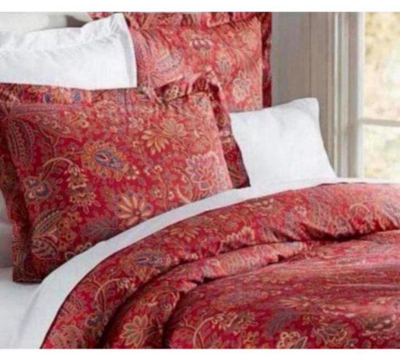 Pottery barn piper kingsize dekbedovertrek 2 shams Rich red, Ophalen of Verzenden