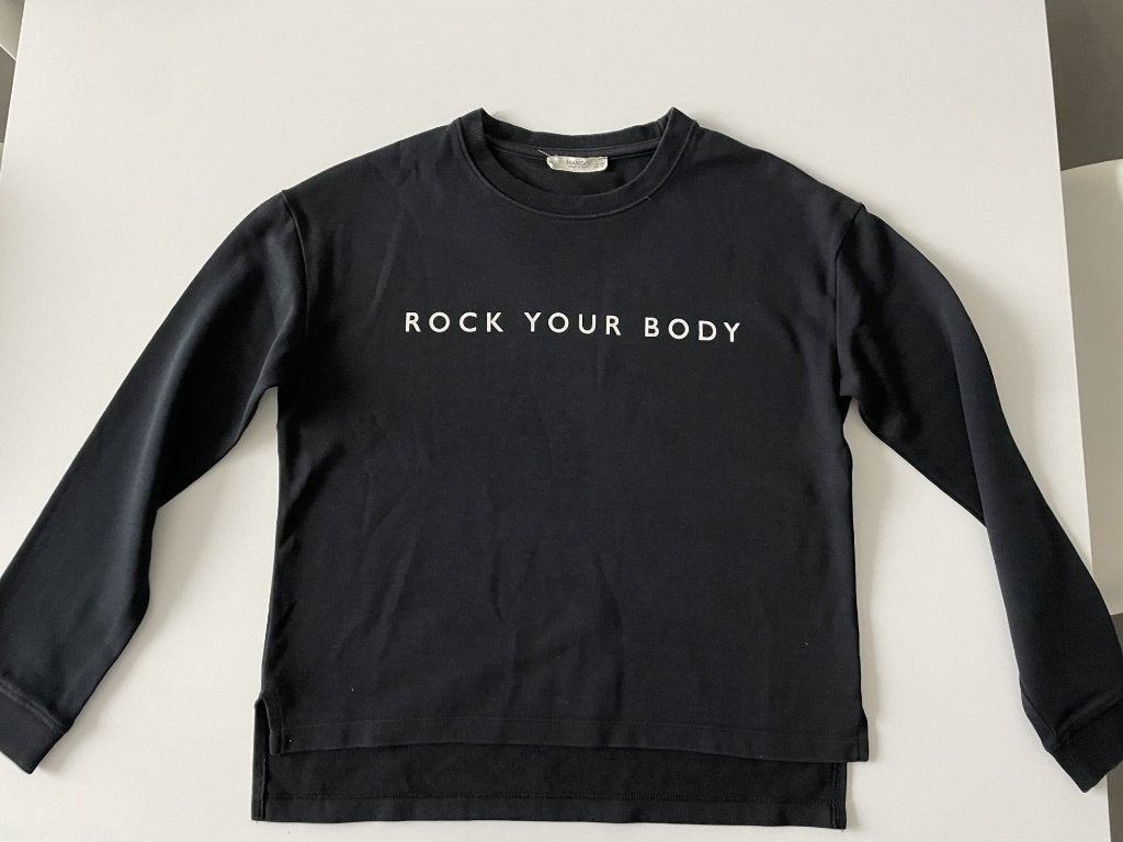 Zwarte sweater tektst Rock your body van Mango, Kleding | Dames, Mango, Zwart, Ophalen of Verzenden, Zo goed als nieuw