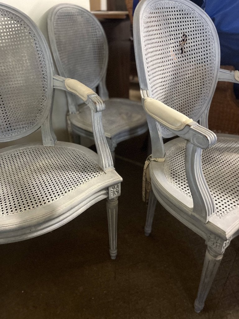 6 chaises de salle à manger Louis XVI, Louis XVI eetkamerstoelen, Osier ou Rotin, Enlèvement, Bleu