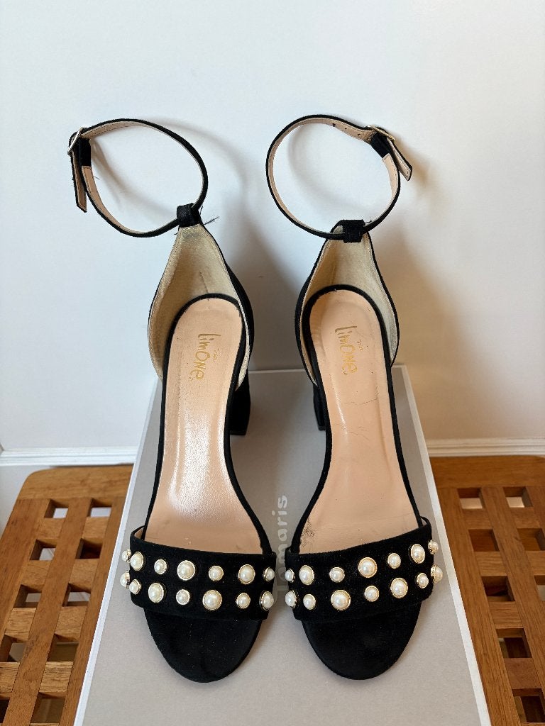 Limone zwart fluwelen sandalen met parels, mt 37, Enlèvement ou Envoi, Porté, Limone, Noir