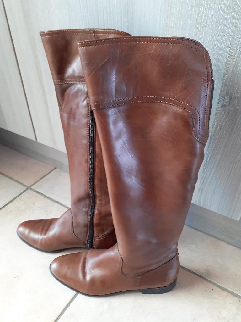 lederen, lange laarzen, cognackleur maat 37, Kleding | Dames, Schoenen, Overige kleuren, Gedragen, Ophalen, ANDERE