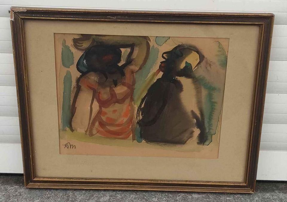 Aquarelle Monogramme auguste manbour, Antiek en Kunst, Kunst | Schilderijen | Klassiek, Ophalen of Verzenden