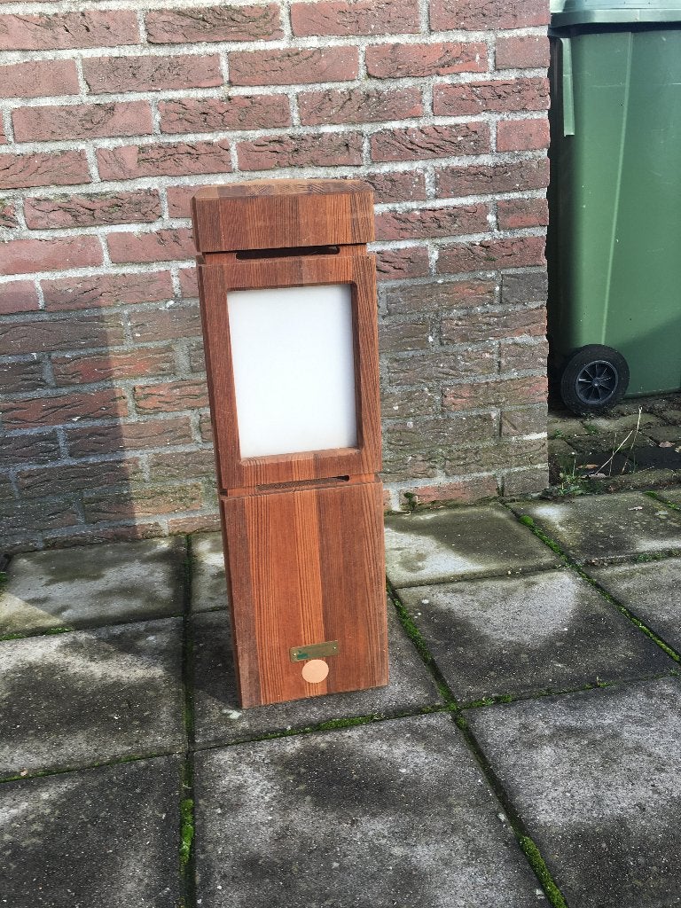 Teakhouten staande buitenlamp, Tuin en Terras, Buitenverlichting, Ophalen, Minder dan 50 watt, Staande lamp, Hout