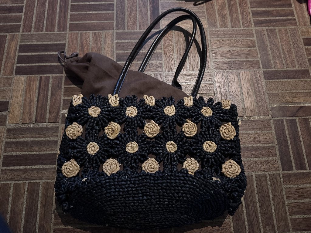 Sac de plage tressé floral noir, Bijoux, Sacs & Beauté, Sacs | Sacs Femme, Enlèvement, Utilisé, Noir, Sac à bandoulière