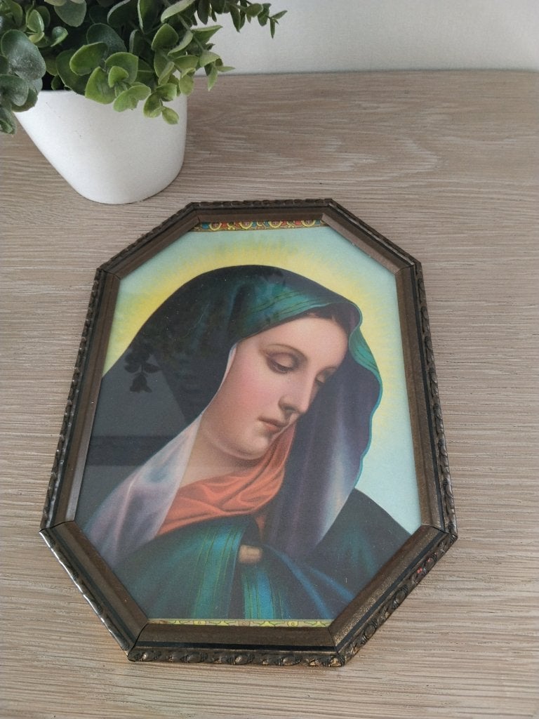 vintage metalen kader met prent achter glas, Enlèvement ou Envoi, Métal, Vintage, Sous verre