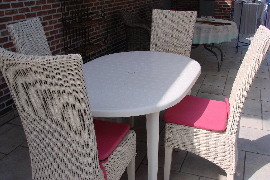 4 tuinstoelen wit, Ophalen, Zo goed als nieuw, Rotan