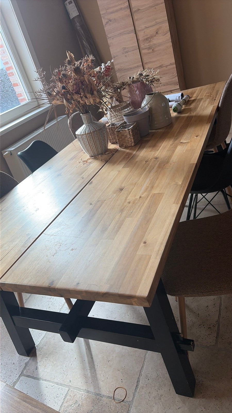 Eettafel - ikea - skogsta, Ophalen, Gebruikt, 8 stoelen of meer