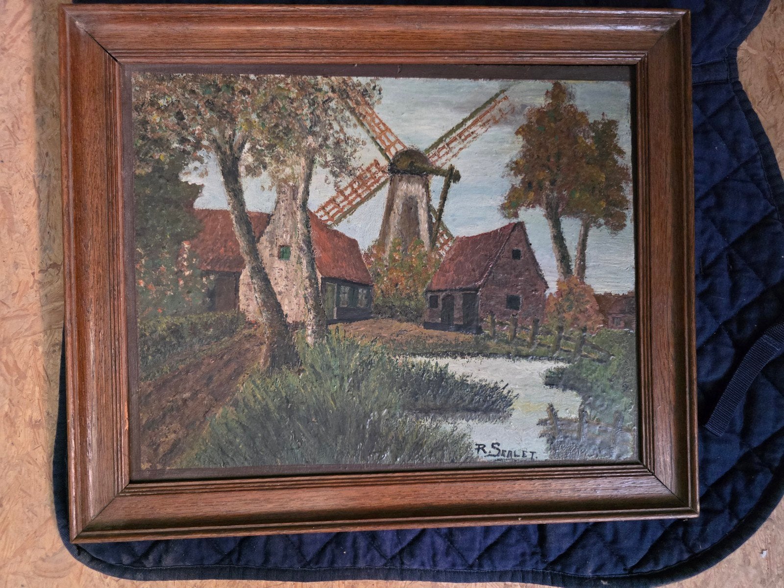 Klassiek Hollands Landschap met Windmolen, Ophalen, Doek, Landschap, Olieverf