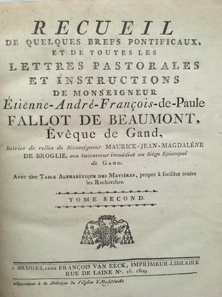 1809 Recueil de quelques brefs pontificaux Fallot Beaumont, Enlèvement ou Envoi