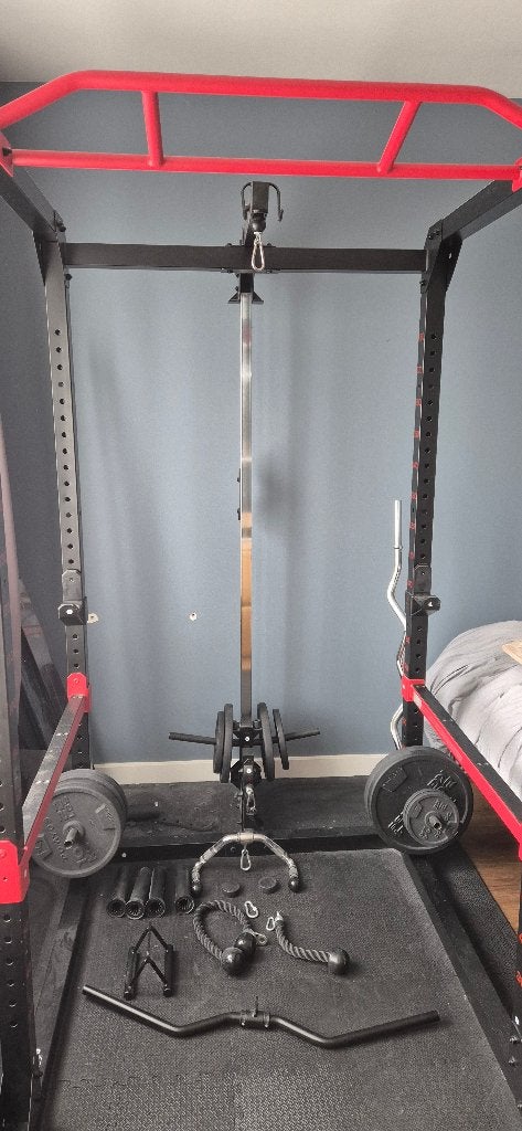 Squat rack met katrollen + halterset en accessoires, Enlèvement, Comme neuf, Jambes, Autres types