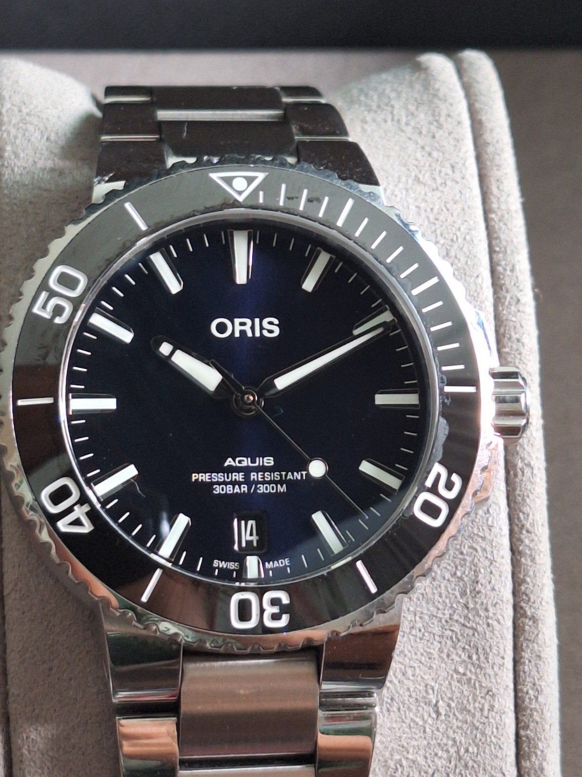 Oris Aquis Date 39.5mm - Blauwe Wijzerplaat - Full Set (2022, Ophalen of Verzenden
