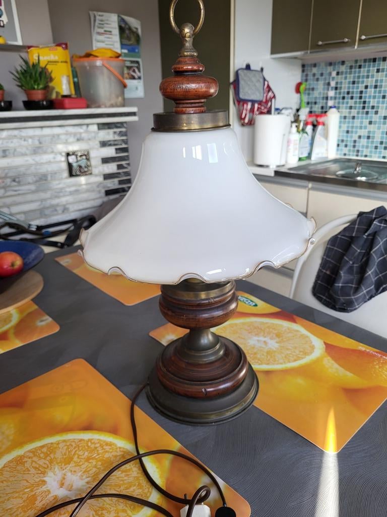 Vintage tafellamp met opaline glas, Enlèvement ou Envoi, Verre