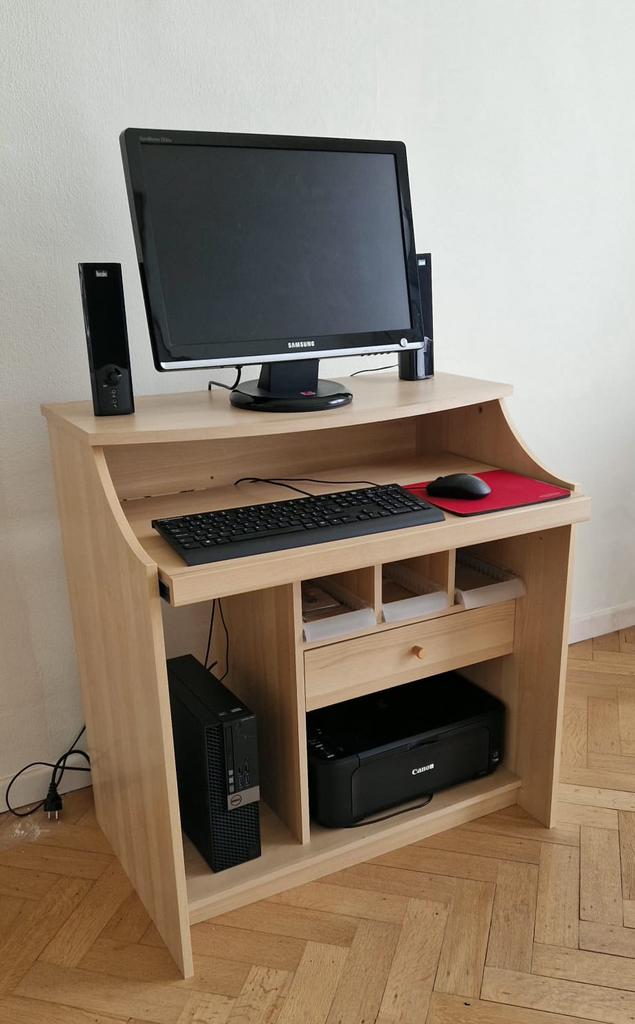 Bureau d’ordinateur, Teck, 70 à 120 cm, 70 à 120 cm, Enlèvement