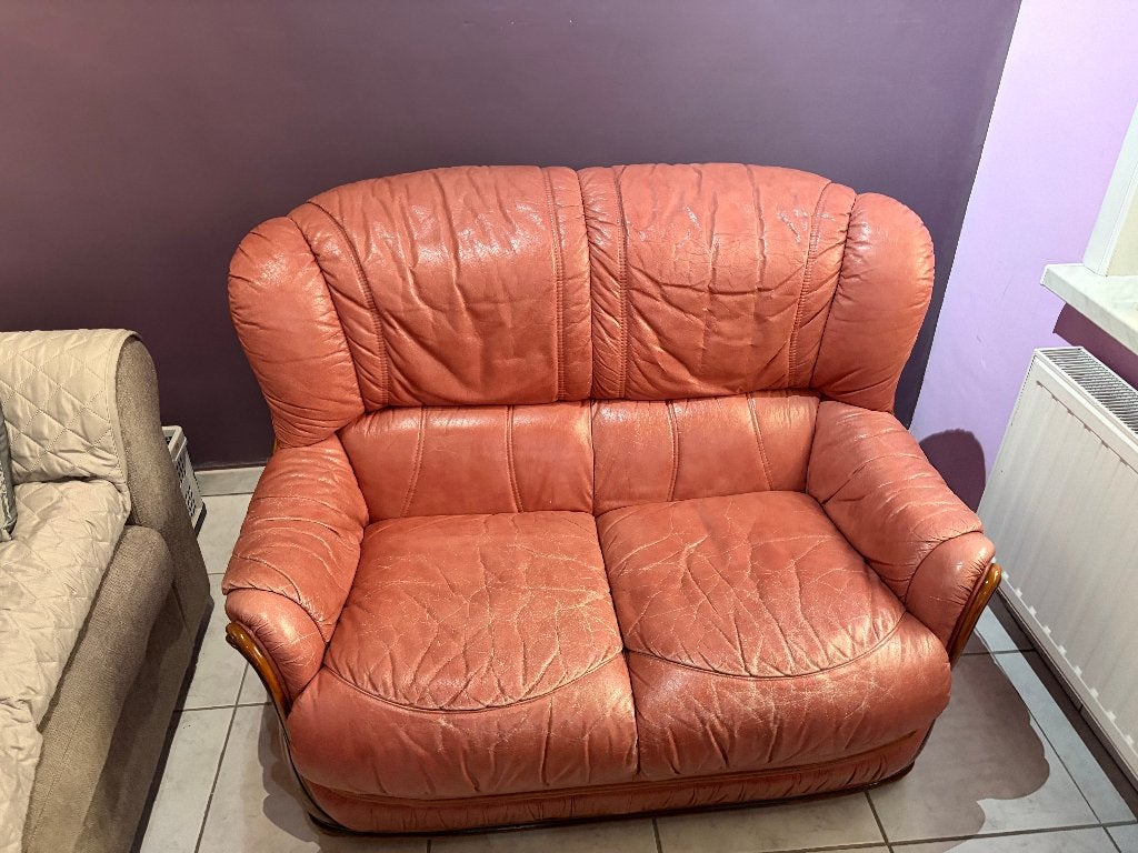 Divan 2 places en cuir rose, 100 à 125 cm, Moins de 150 cm, Banc droit, Enlèvement