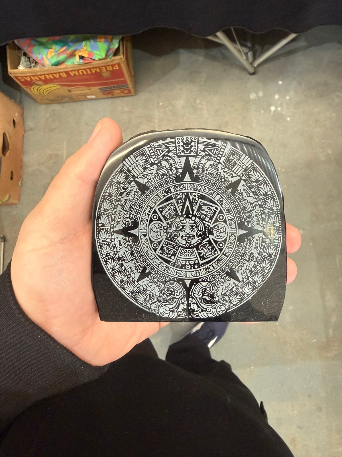 Plaque décorative en obsidienne noire Calendrier aztèque gra, Enlèvement ou Envoi