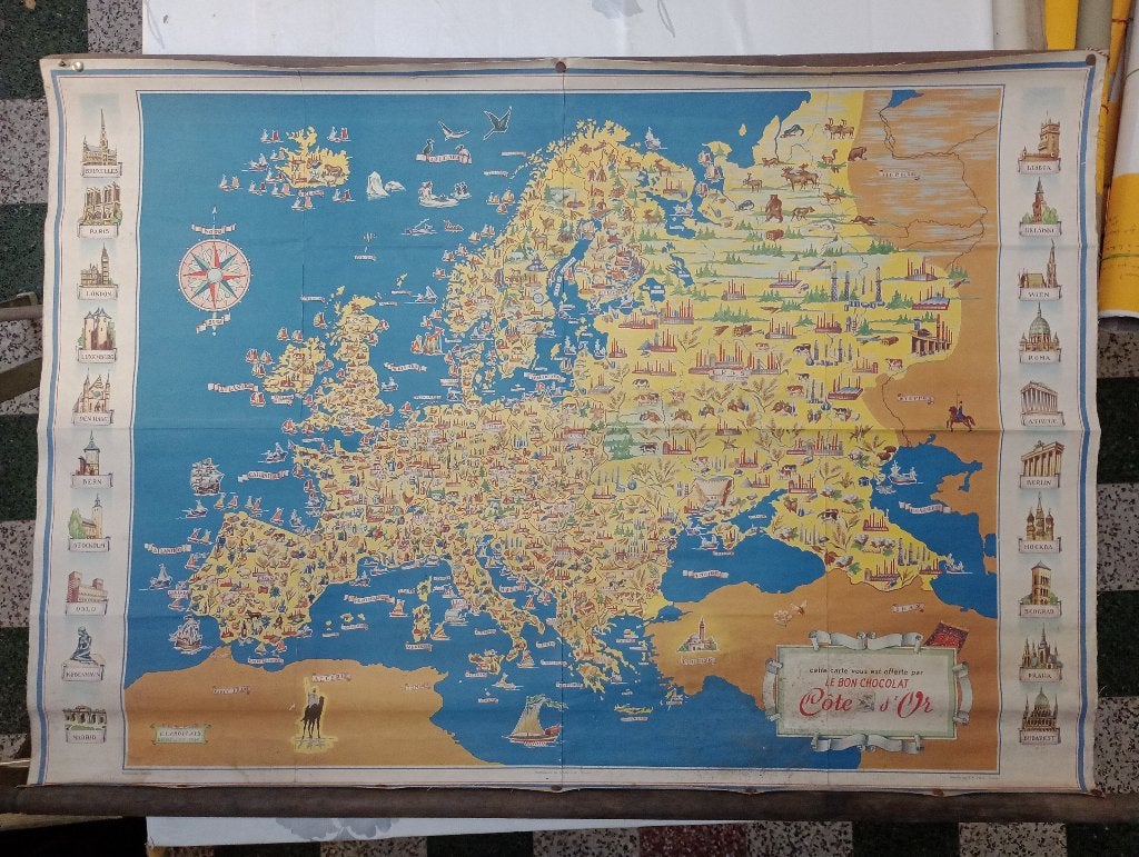 Carte Europe Côte d'Or 1951 F. Laboulais Entoilée, Collections, Enlèvement ou Envoi, Autres types