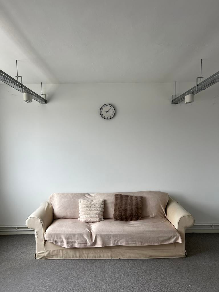 Beige zetel / Canapé beige DROGENBOS, Banc droit, Enlèvement, Utilisé, Tissus