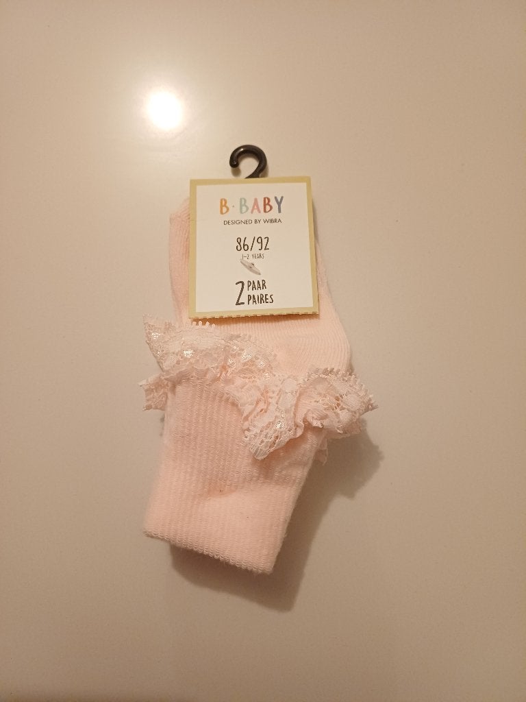 NIEUW 2x roze sokken met kant maat 86/92, Enfants & Bébés, Vêtements de bébé | Taille 86, Neuf, Enlèvement ou Envoi, Autres types
