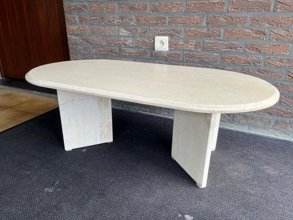 Ovale travertin salontafel 110x60x37, Ophalen of Verzenden