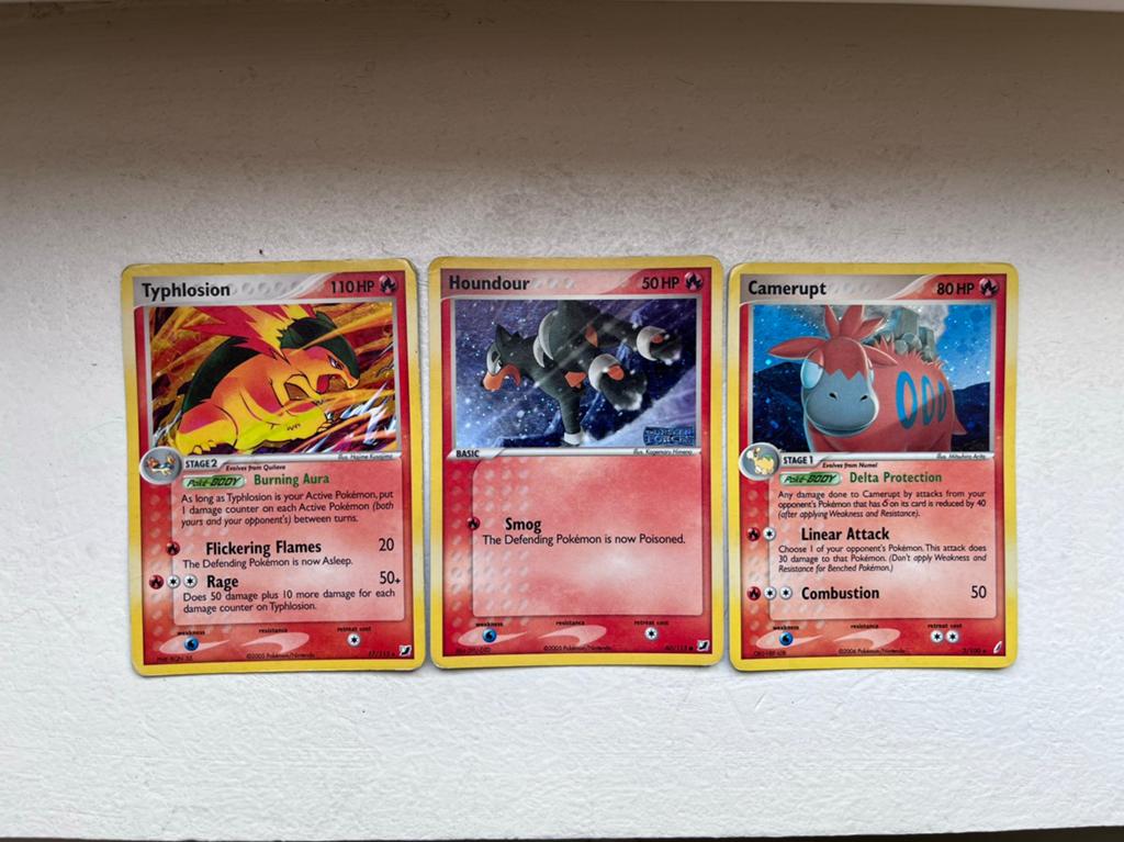 Pokémon Houndour,Camerupt,Typhlosion, Série X, Vintage Holo, Enlèvement ou Envoi, Comme neuf