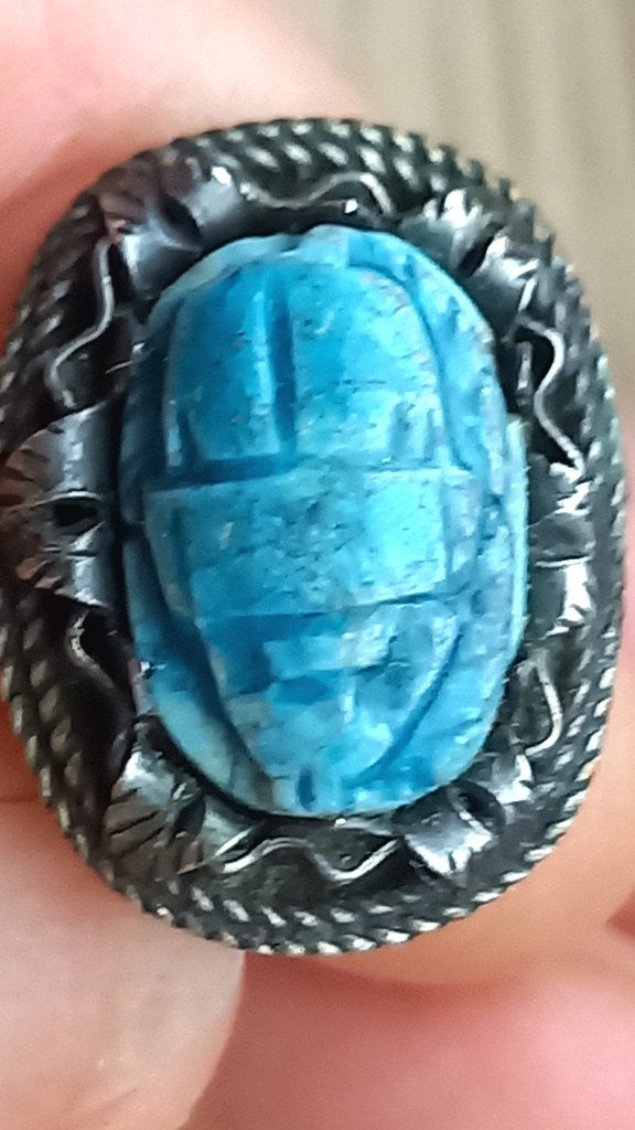 Bague scarabée égyptienne en argent, Bijoux, Sacs & Beauté, Enlèvement ou Envoi, Utilisé, Argent, Argent