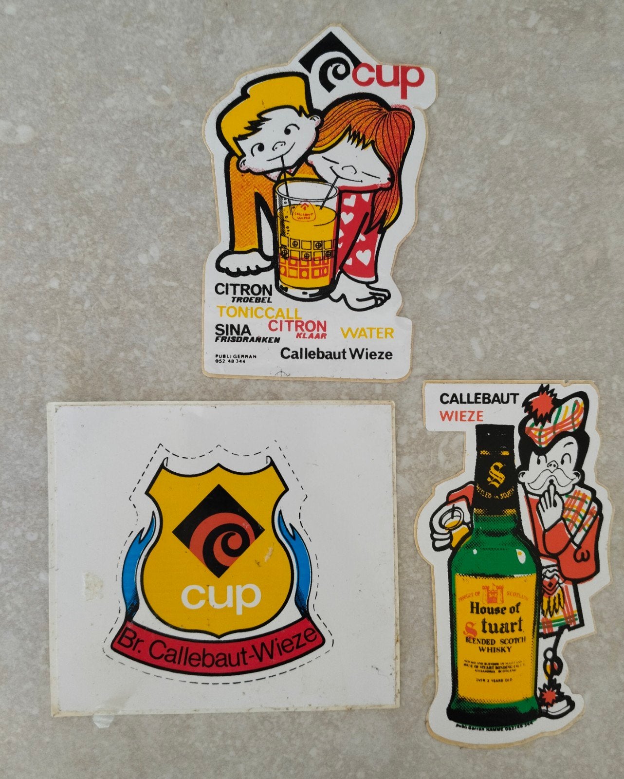 3 oude vintage stickers Barry Callebaut Wieze, Verzamelen, Ophalen of Verzenden