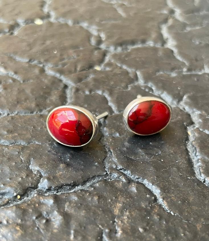 Boucles d'oreilles en argent sterling 925 avec pierre rouge, Puces ou Clous, Enlèvement ou Envoi, Comme neuf, Avec pierre précieuse