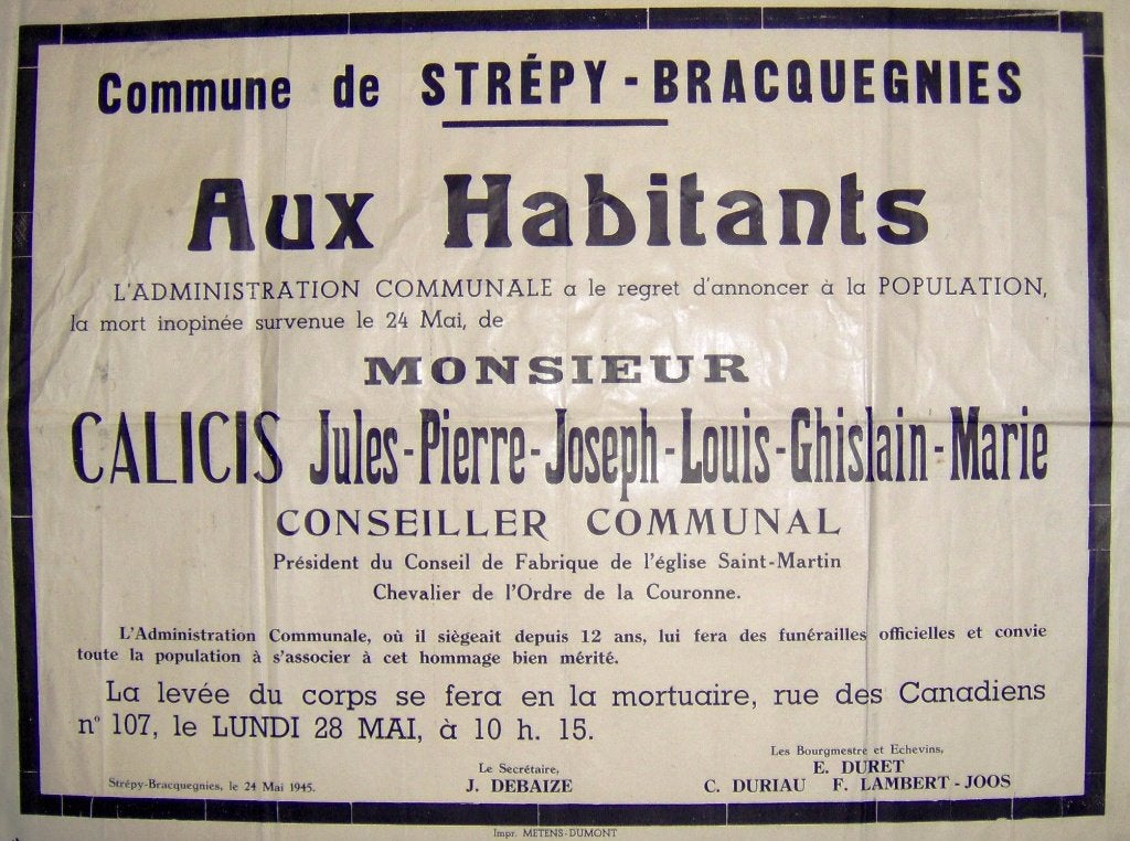 : (STREPY - BRACQUEGNIES) grande affiche (24/05/1945), Collections, Enlèvement ou Envoi, Utilisé, Rectangulaire horizontal, Autres sujets/thèmes