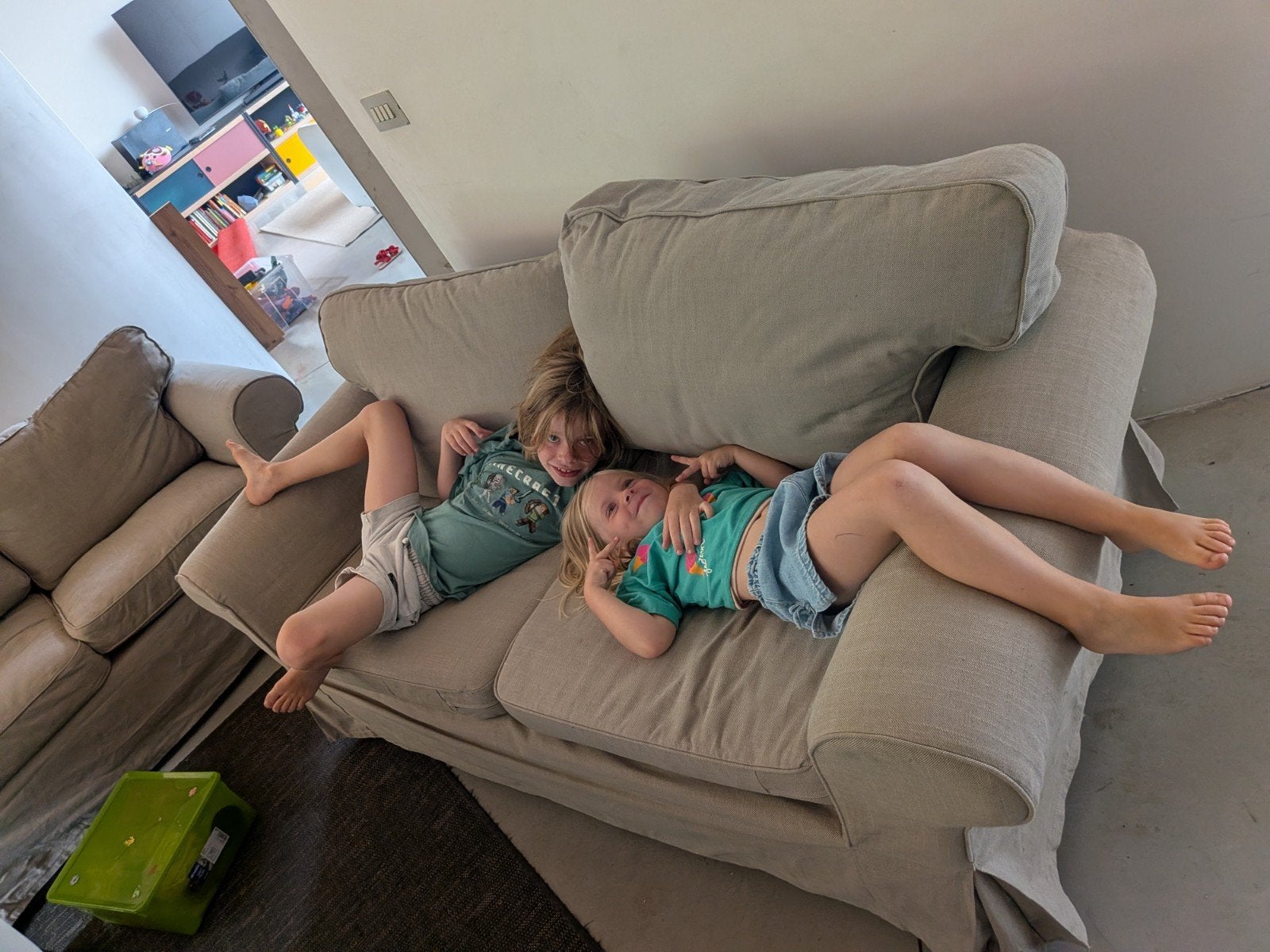 2 Ikea Ektorp zetels met 2 paar hoezen. Beige en groen., Enlèvement