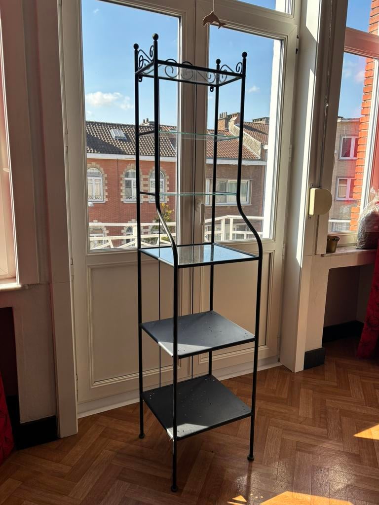 Étagère noire métal et verre, Enlèvement, Comme neuf