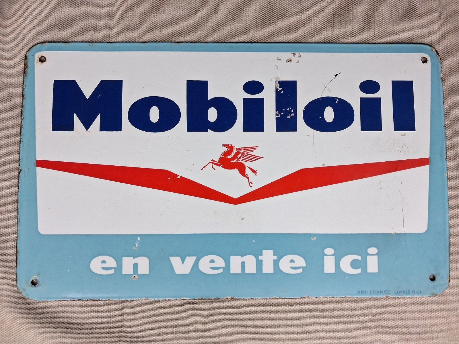 Emaille reclamebord MOBILOIL ca 1950, Ophalen of Verzenden, Gebruikt, Reclamebord