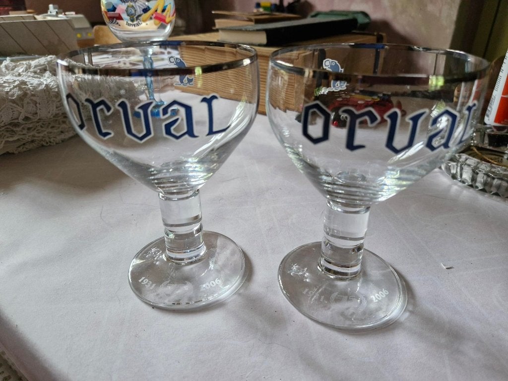 2 UNIEKE ORVAL GLAZEN 75 jaar  (1931-2006) - nieuwe staat, Ophalen of Verzenden, Nieuw, Glas of Glazen