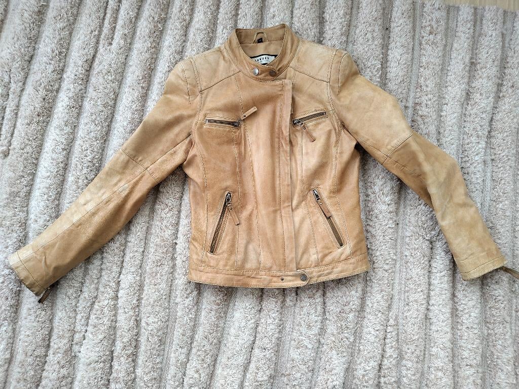 Lederen jas merk Oakwood, Kleding | Dames, Ophalen of Verzenden, Gedragen, Maat 38/40 (M), Beige